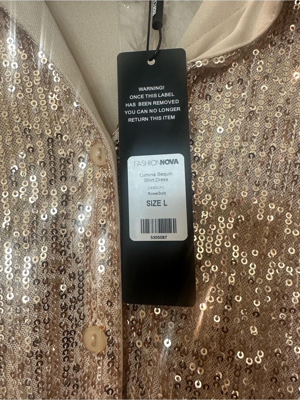 Fashion Nova Rose Gold Sequin Shirt Dress - Picture 3 of 3